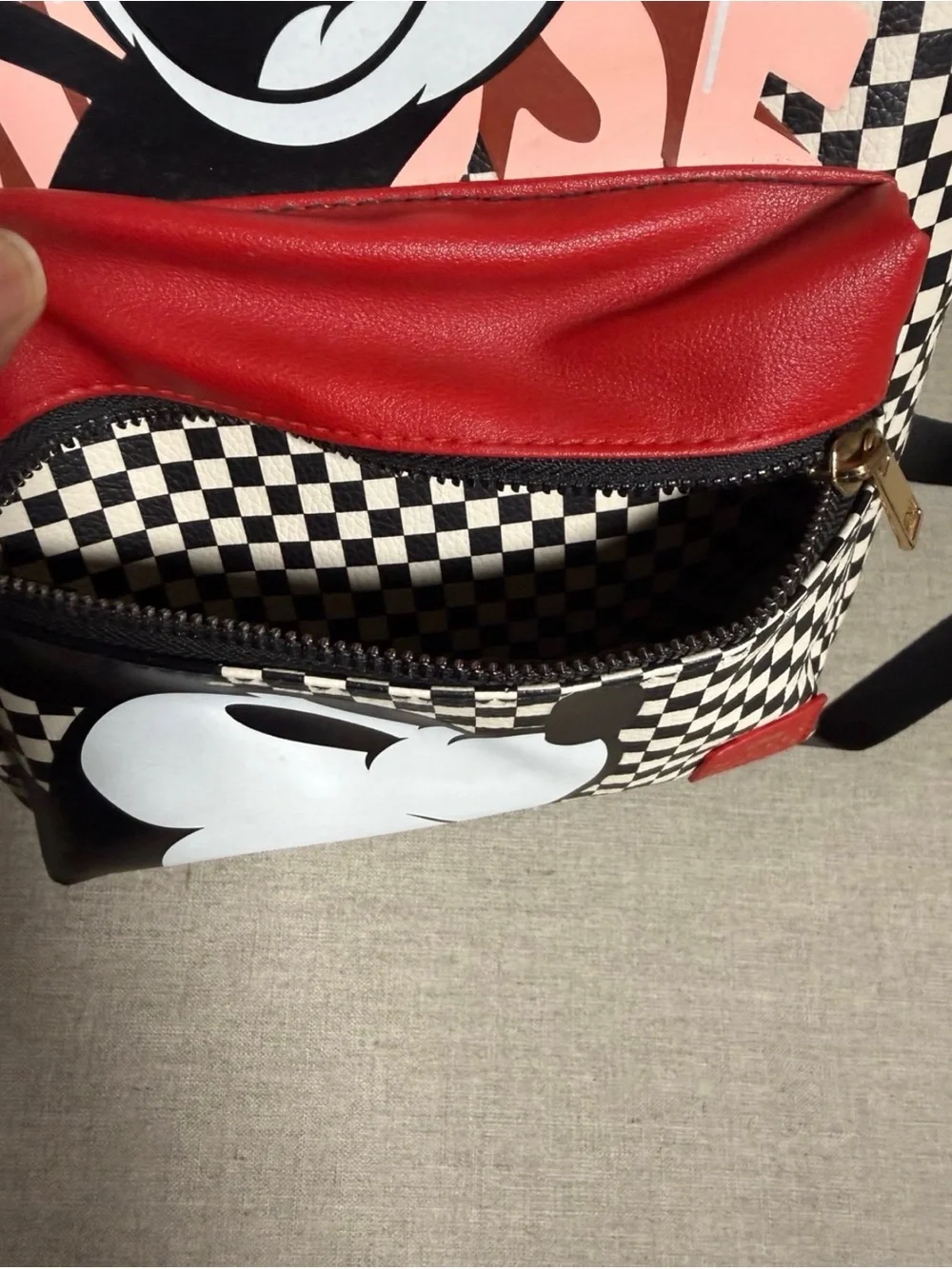 Checkered Mickey Mouse Mini Backpack - Black/White with Red Pocket